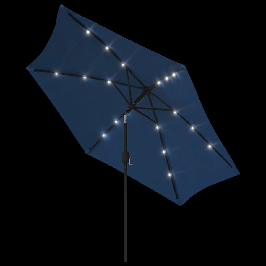 Parasol met LED-verlichting en stalen paal 300 cm azuurblauw