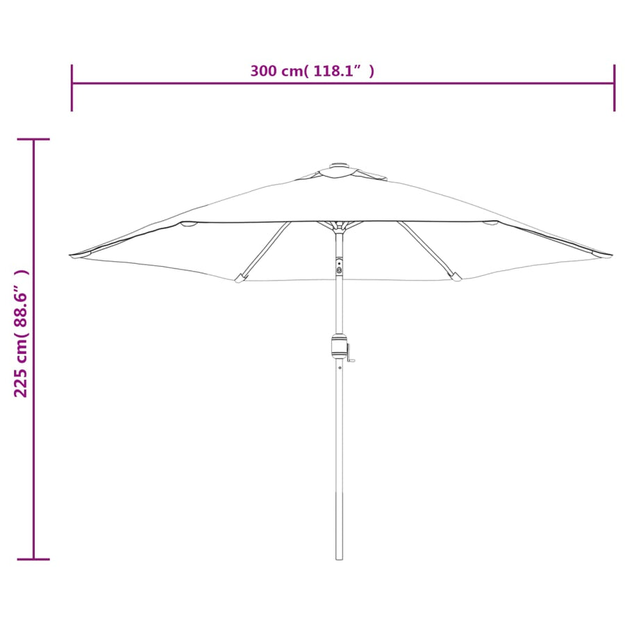 Parasol met LED-verlichting en stalen paal 300 cm azuurblauw