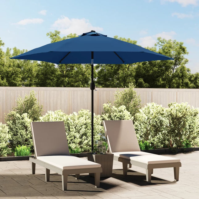 Parasol Met Led-Verlichting En Stalen Paal 300 Cm Blauw Azuurblauw