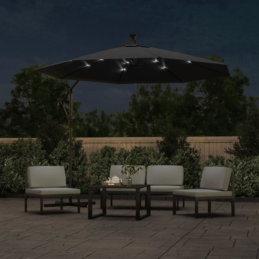 Zweefparasol Met Led-Verlichting En Stalen Paal 300 cm Zwart