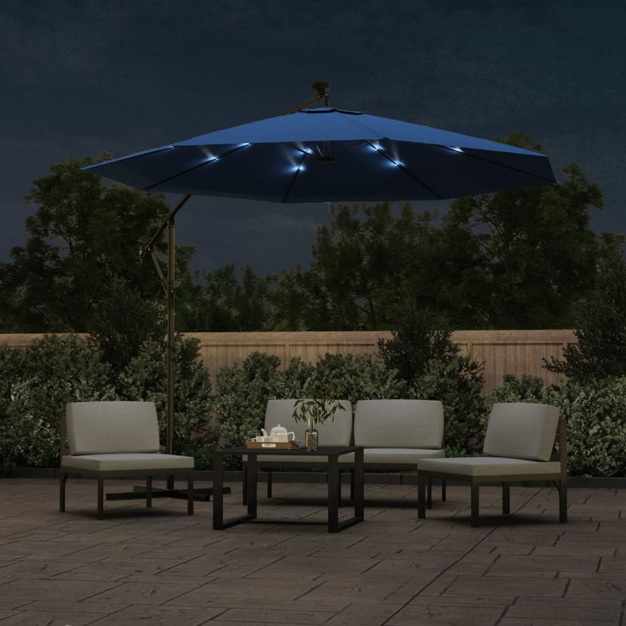 Zweefparasol Met Led-Verlichting En Stalen Paal Blauw 300 cm Azuurblauw