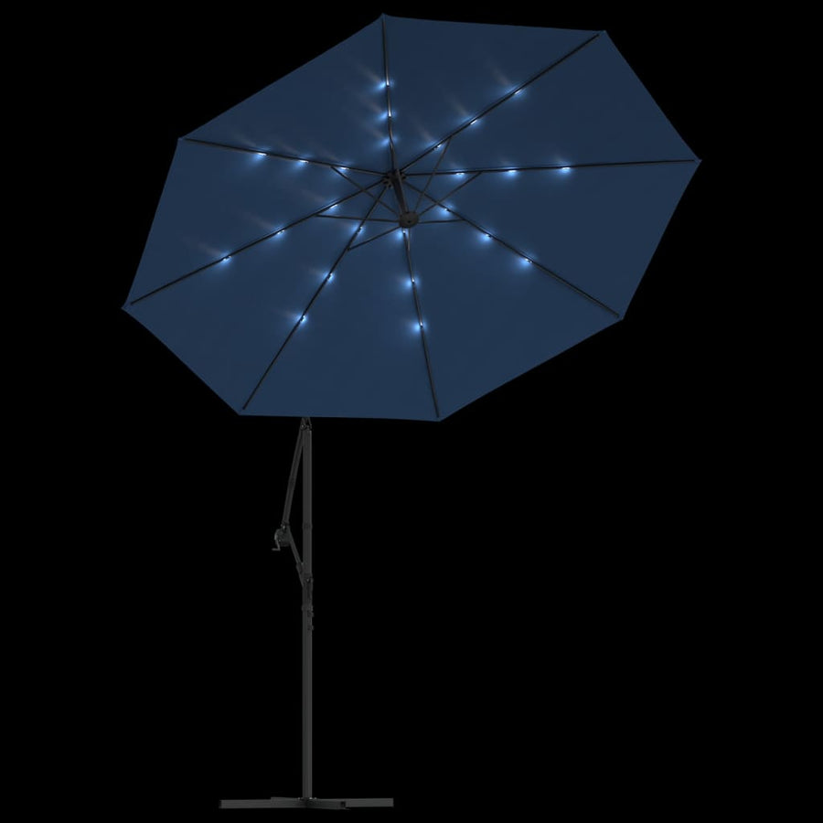 Zweefparasol Met Led-Verlichting En Stalen Paal Blauw 300 cm Azuurblauw