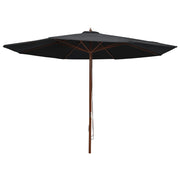 Parasol 350 cm zwart houten paal