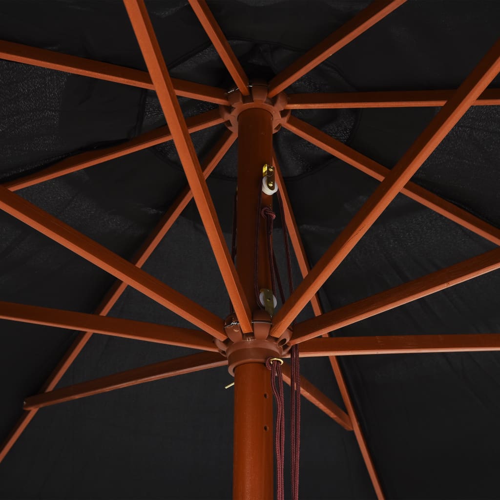 Parasol Met Houten Paal 350 Cm Zwart