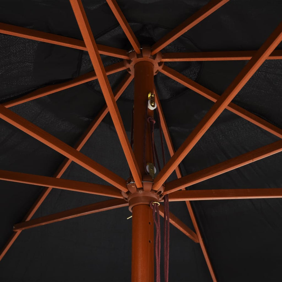 Parasol Met Houten Paal 350 Cm Zwart