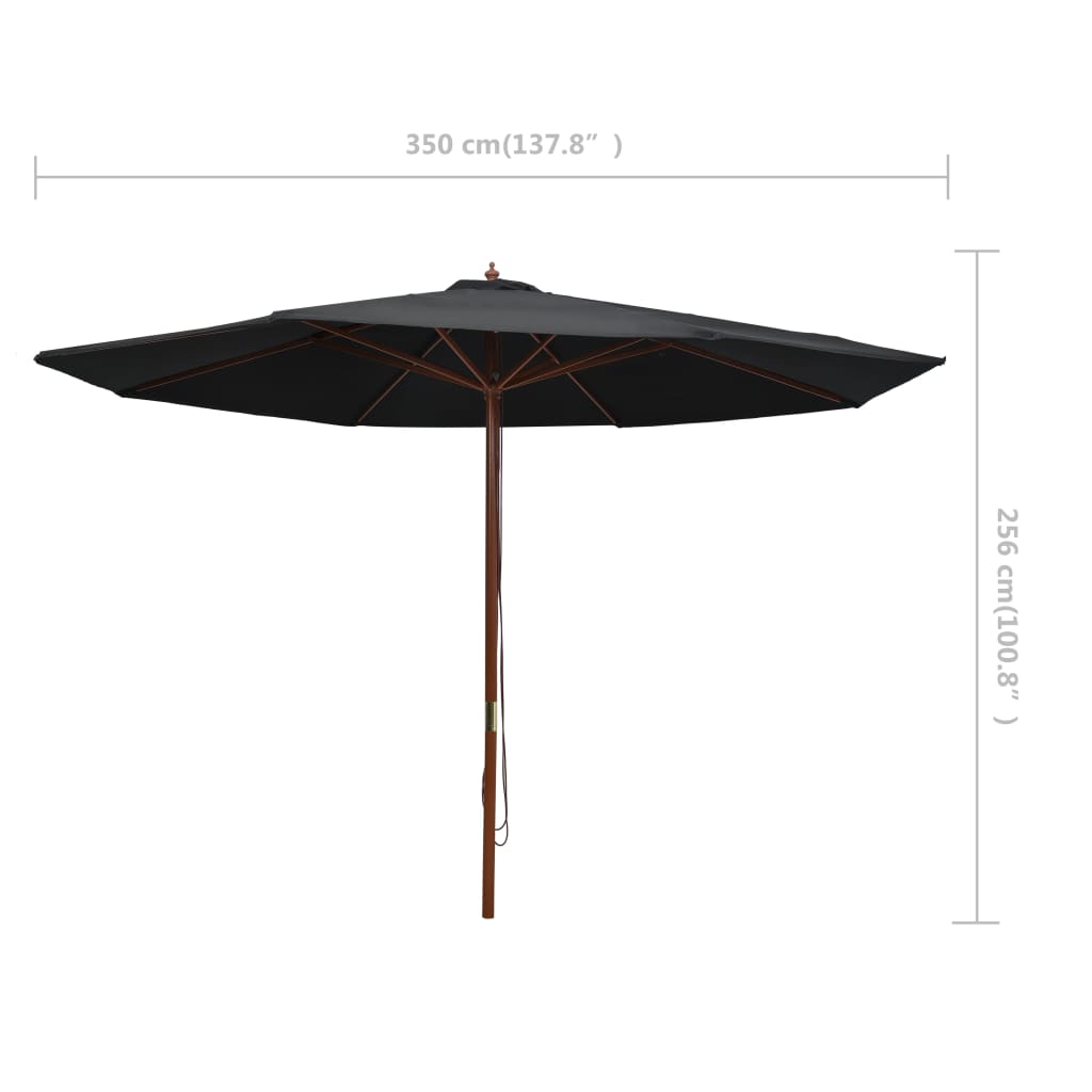 Parasol Met Houten Paal 350 Cm Zwart