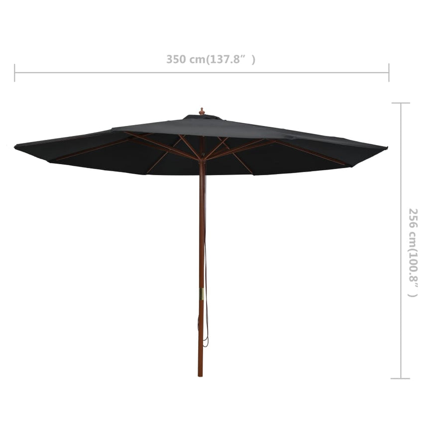 Parasol Met Houten Paal 350 Cm Zwart