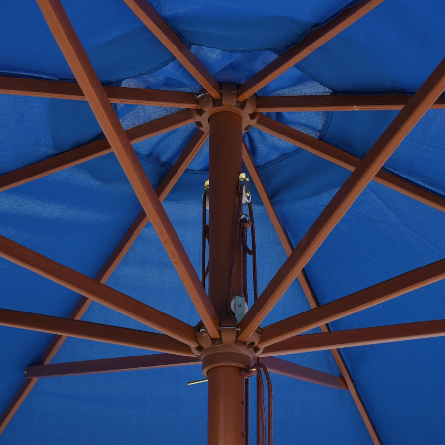 Parasol Met Houten Paal 350 Cm Blauw