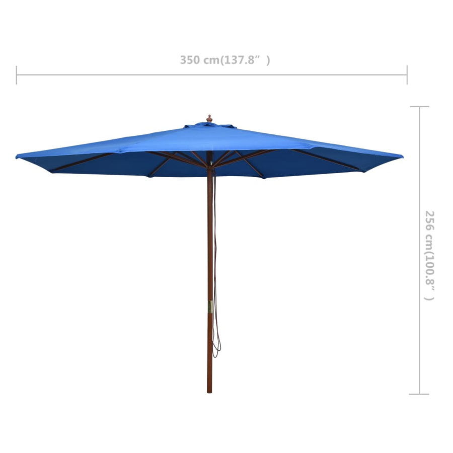 Parasol Met Houten Paal 350 Cm Blauw