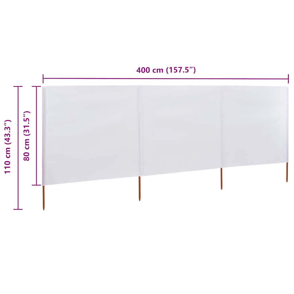 Windscherm 3-Panelen Stof 400 x 80 cm Zandwit