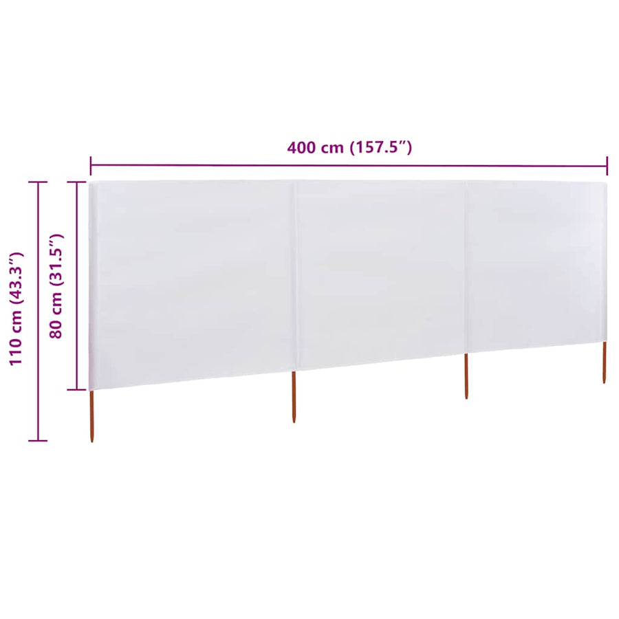 Windscherm 3-Panelen Stof 400 x 80 cm Zandwit