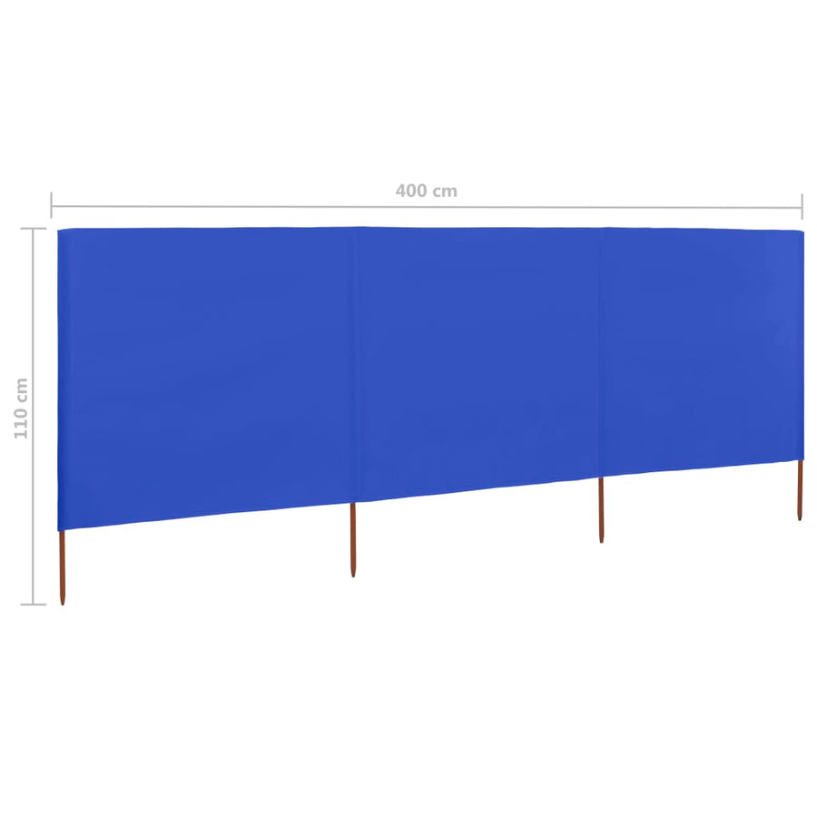 Windscherm 3-Panelen Stof Azuur 400 x 80 cm Blauw
