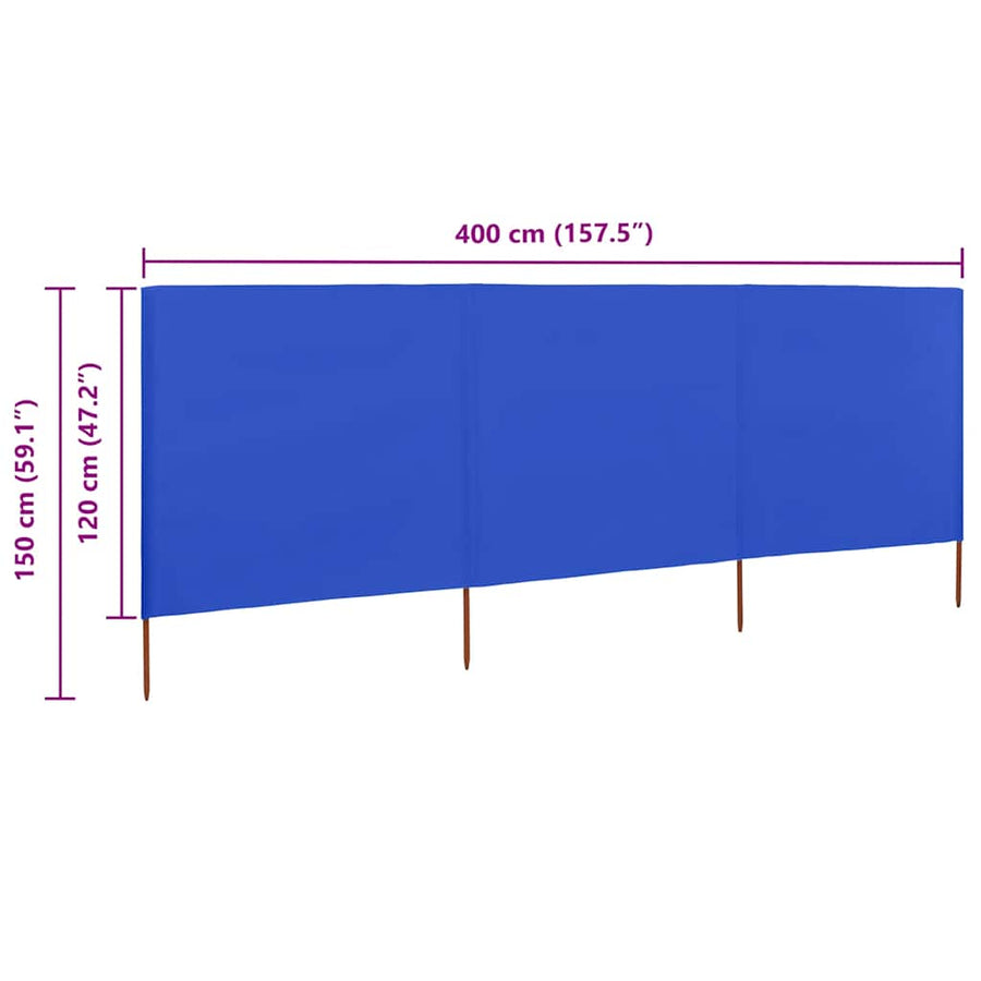 Windscherm 3-panelen 400x120 cm stof azuurblauw
