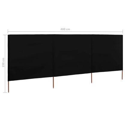 Windscherm 3-Panelen Stof 400 x 160 cm Zwart
