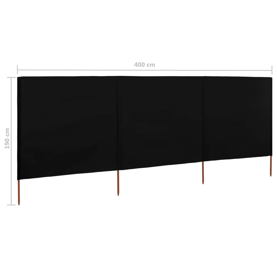 Windscherm 3-Panelen Stof 400 x 160 cm Zwart