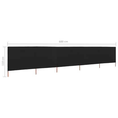 Windscherm 5-Panelen Stof 600 x 80 cm Zwart