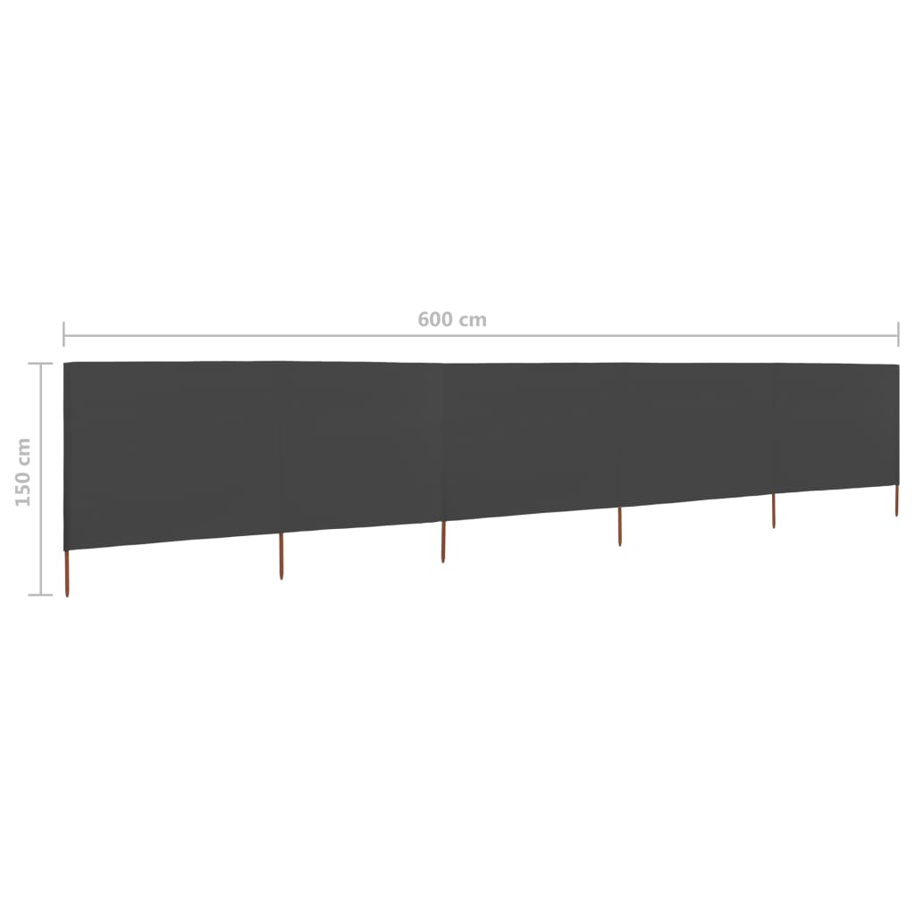 Windscherm 5-Panelen 600X120 Cm Stof Antraciet 600 x 120 cm