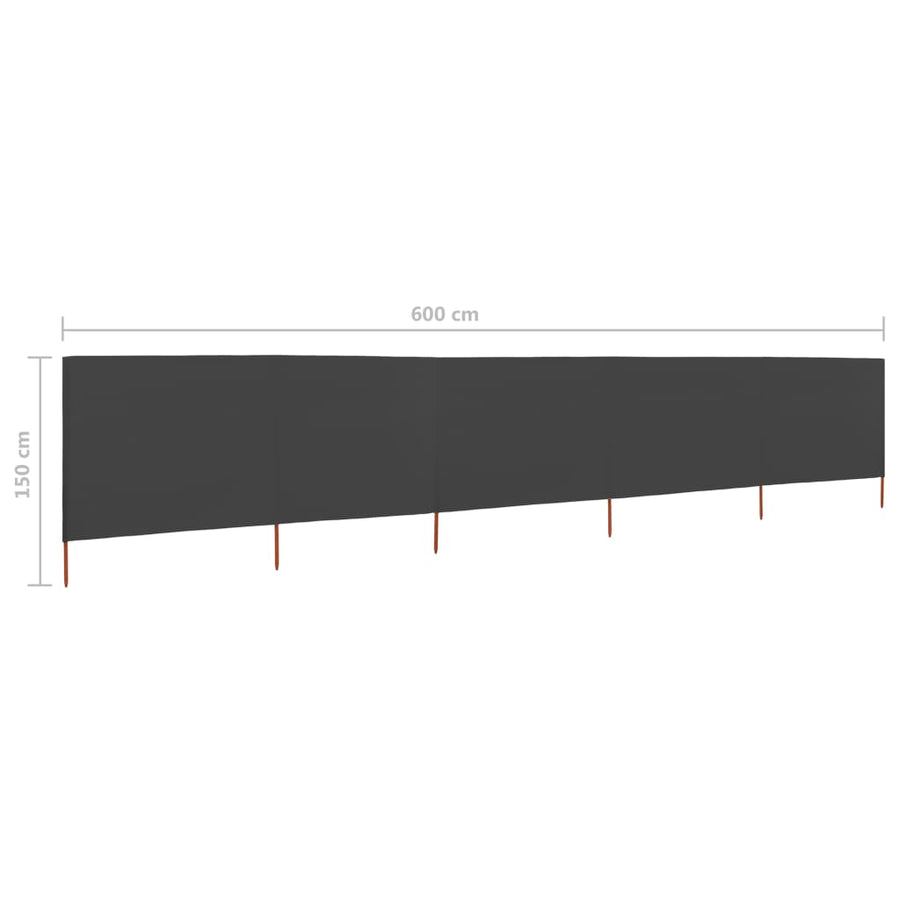 Windscherm 5-Panelen 600X120 Cm Stof Antraciet 600 x 120 cm