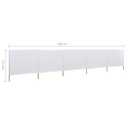 Windscherm 5-Panelen Stof 600 x 160 cm Zandwit