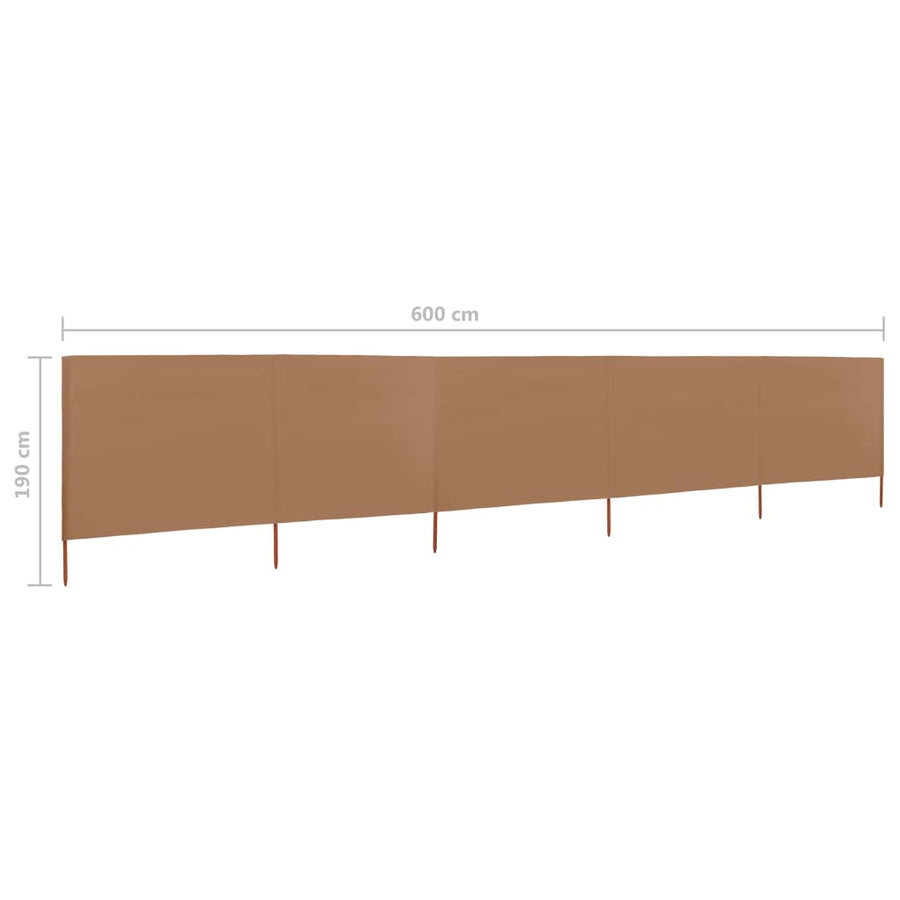 Windscherm 5-Panelen Stof 600 x 160 cm Taupe