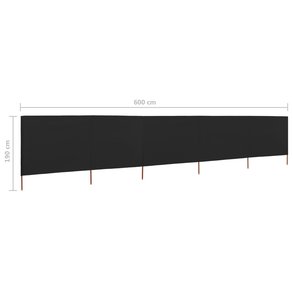 Windscherm 5-Panelen Stof 600 x 160 cm Zwart