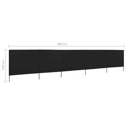 Windscherm 5-Panelen Stof 600 x 160 cm Zwart