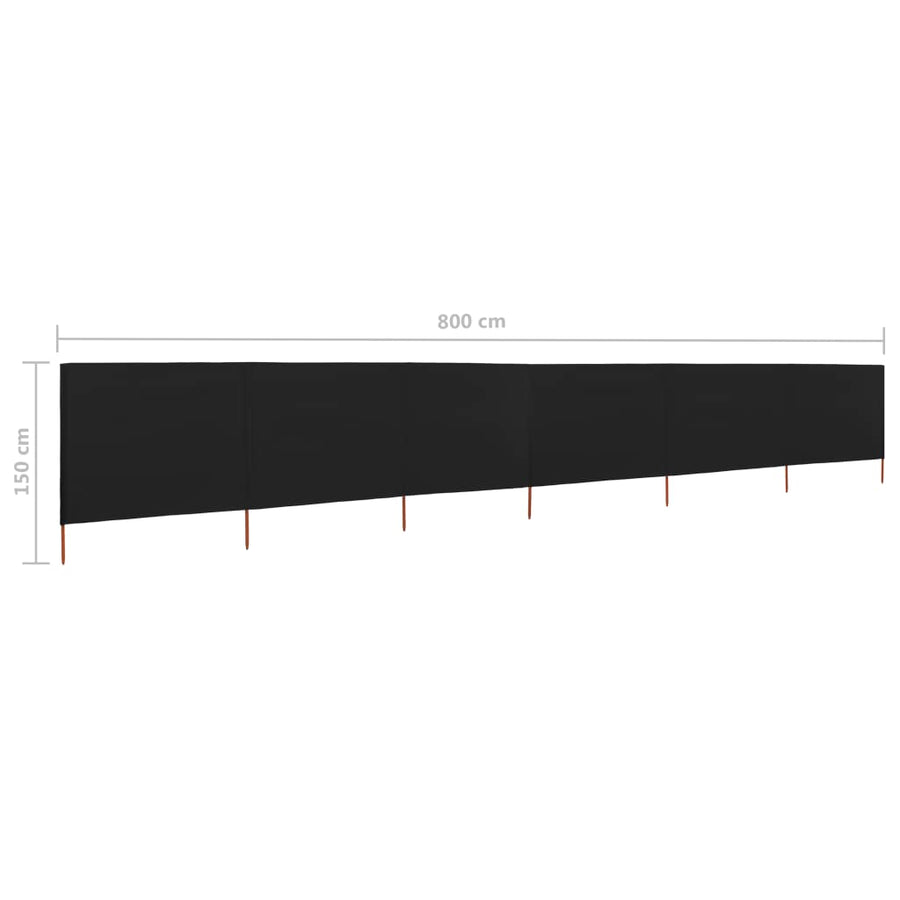 Windscherm 6-panelen 800x120 cm stof zwart