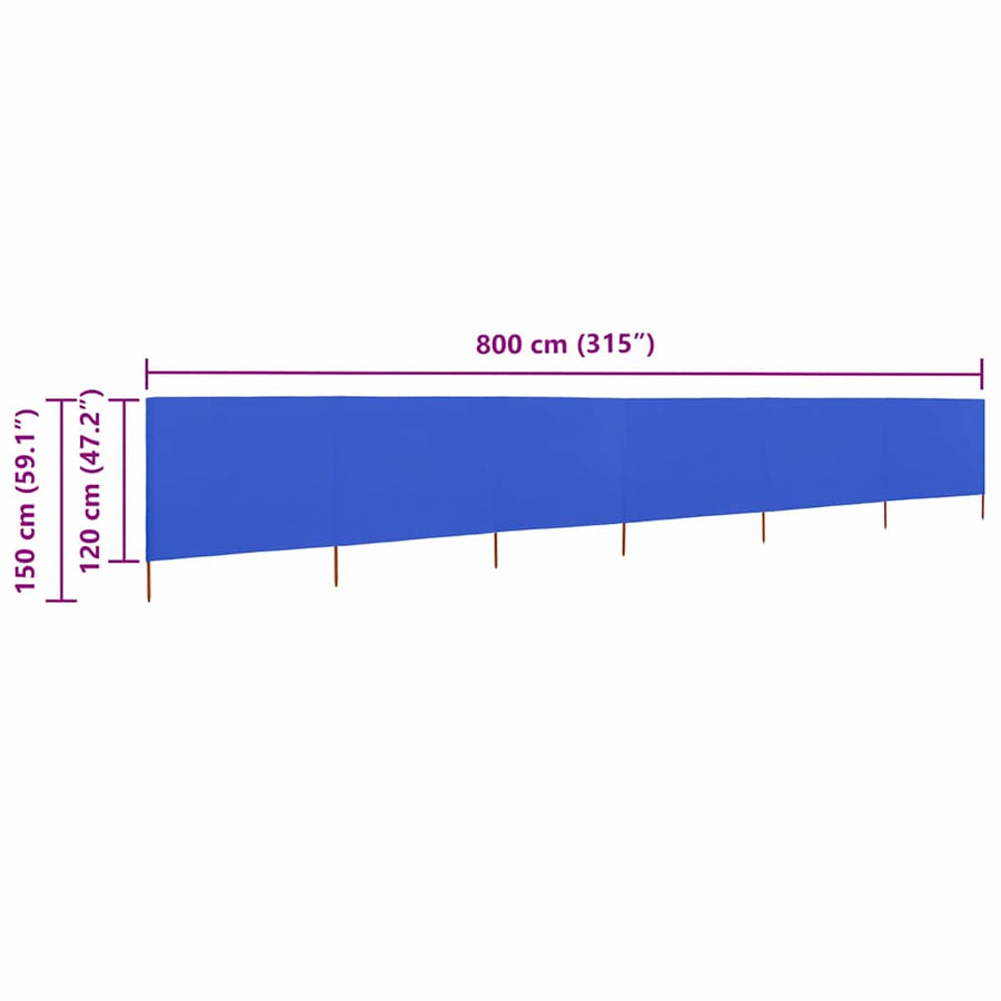 Windscherm 6-Panelen 800X120 Cm Stof Azuurblauw