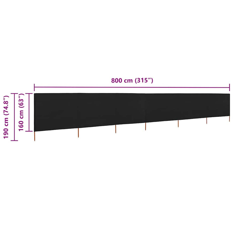 Windscherm 6-panelen 800x160 cm stof zwart
