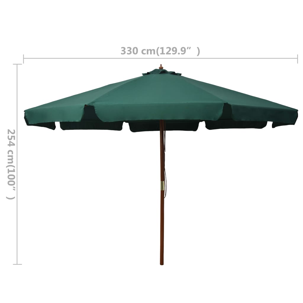 Parasol Met Houten Paal 330 Cm Groen