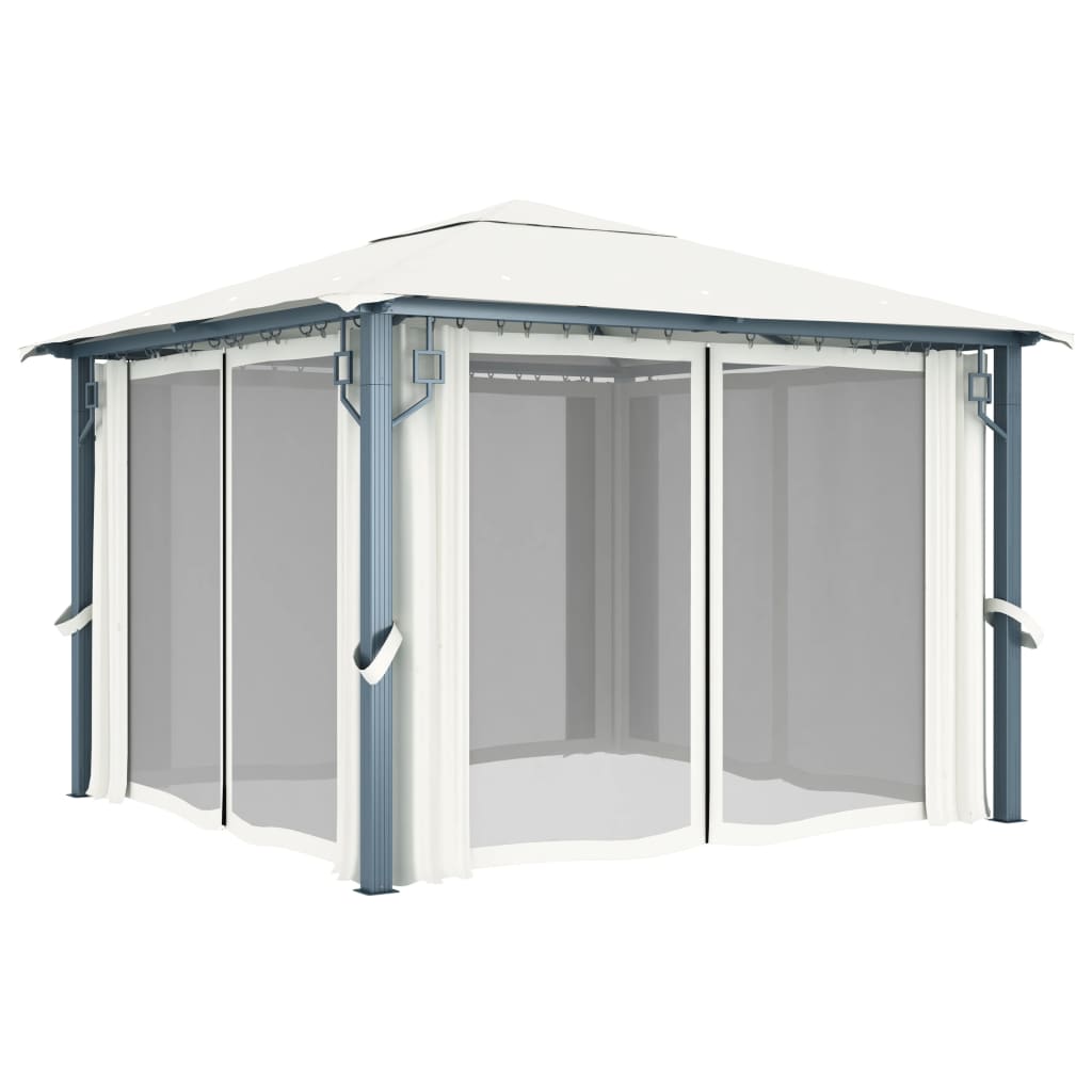 Prieel Met Gordijn Aluminium 300 x 300 cm Crème