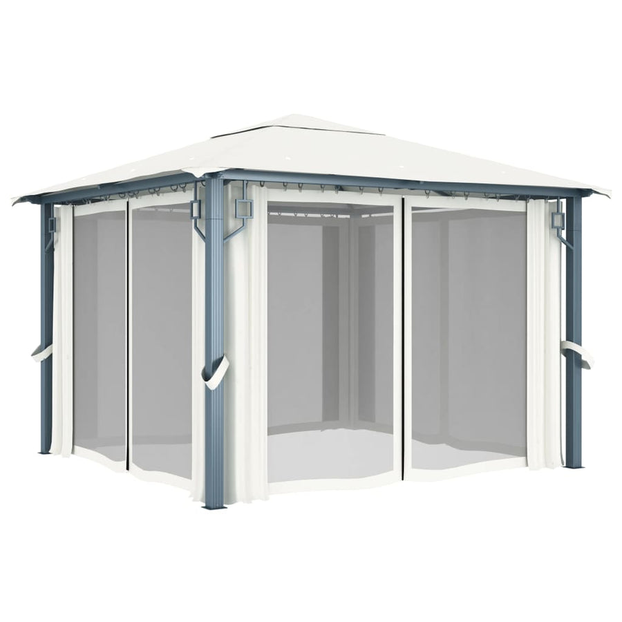 Prieel Met Gordijn Aluminium 300 x 300 cm Crème