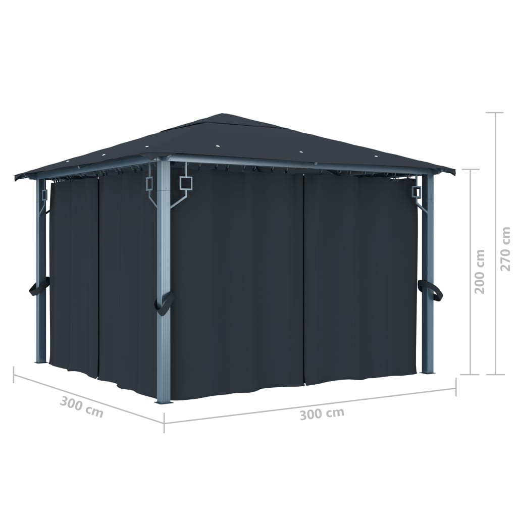 Prieel Met Gordijn Aluminium 300 x 300 cm Antraciet