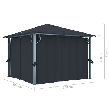 Prieel Met Gordijn Aluminium 300 x 300 cm Antraciet