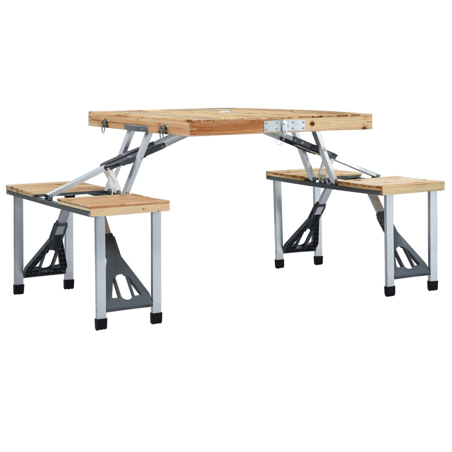 Campingtafel Inklapbaar Met 4 Zitjes Staal En Aluminium Bruin