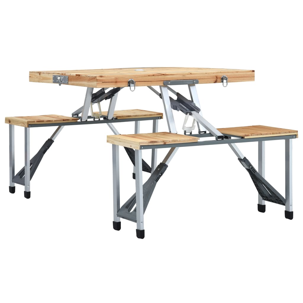 Campingtafel Inklapbaar Met 4 Zitjes Staal En Aluminium Bruin