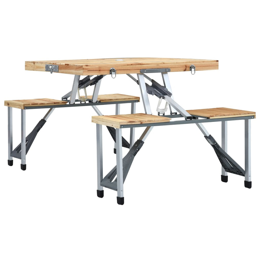 Campingtafel Inklapbaar Met 4 Zitjes Staal En Aluminium Bruin