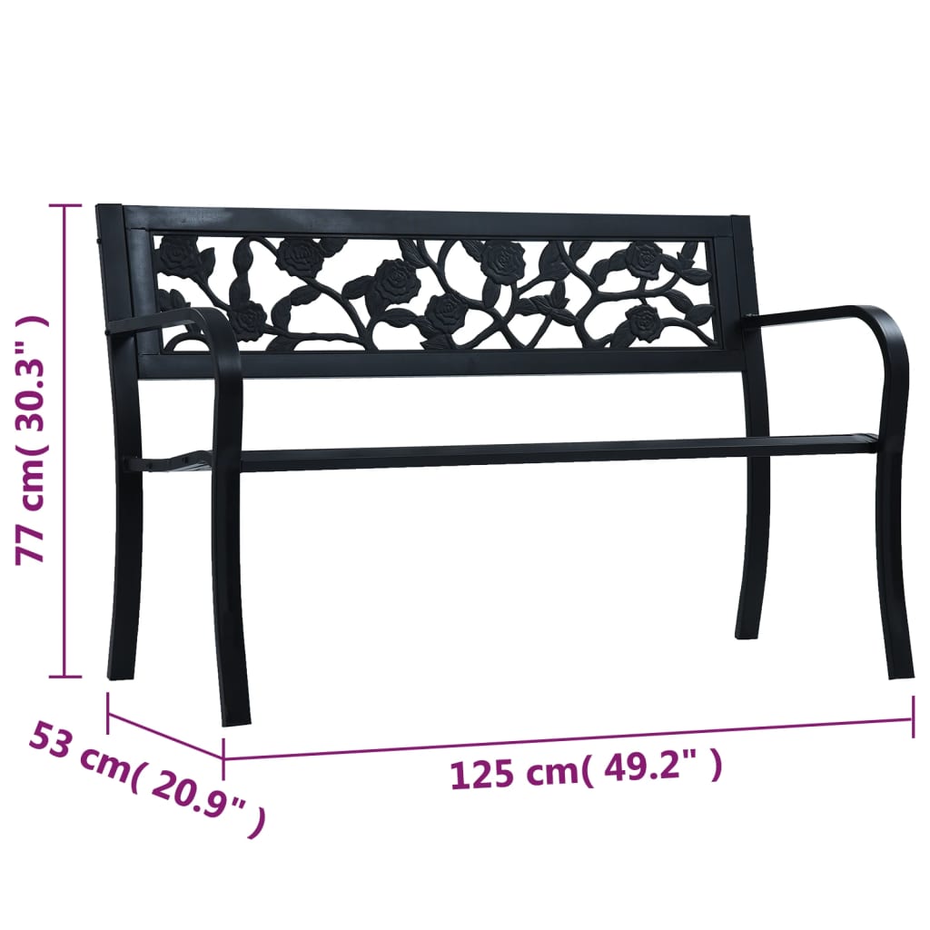 Tuinbank Staal Zwart 125 cm Rozen