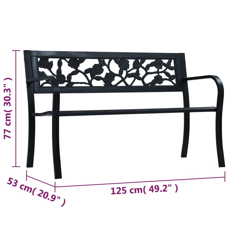 Tuinbank Staal Zwart 125 cm Rozen