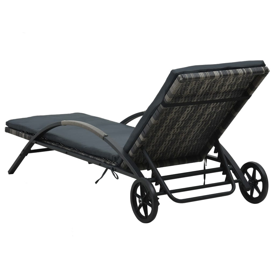 Ligbed Met Kussen En Wieltjes Poly Rattan Antraciet