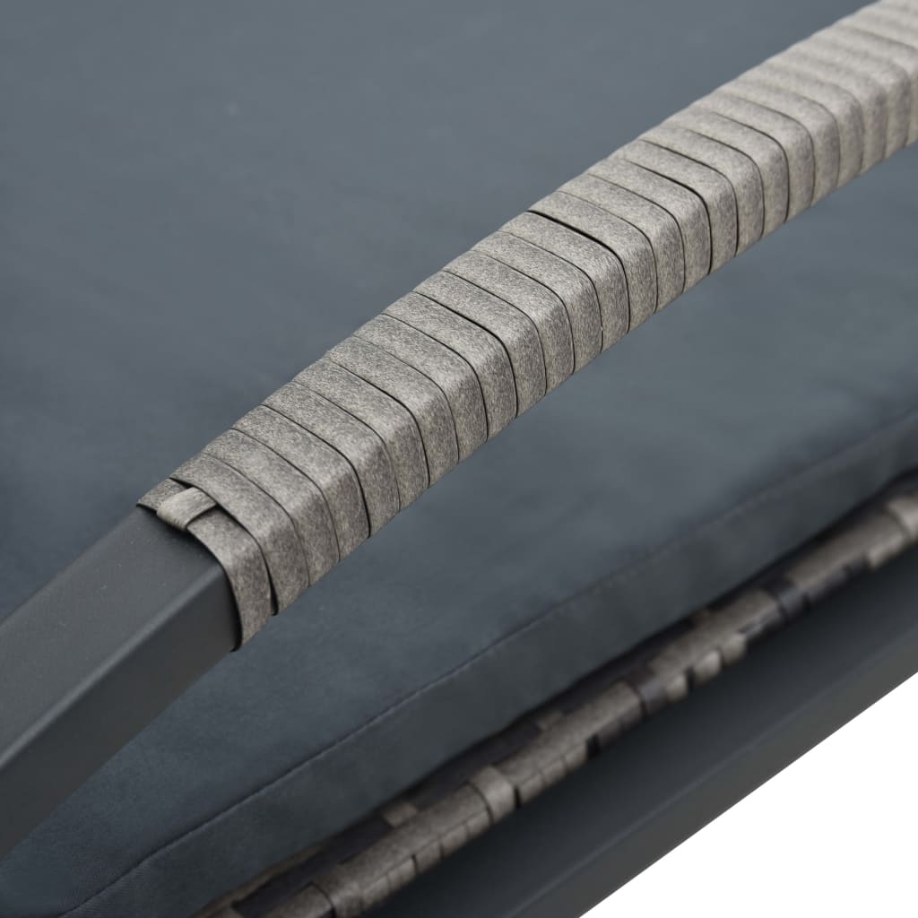Ligbed Met Kussen En Wieltjes Poly Rattan Antraciet