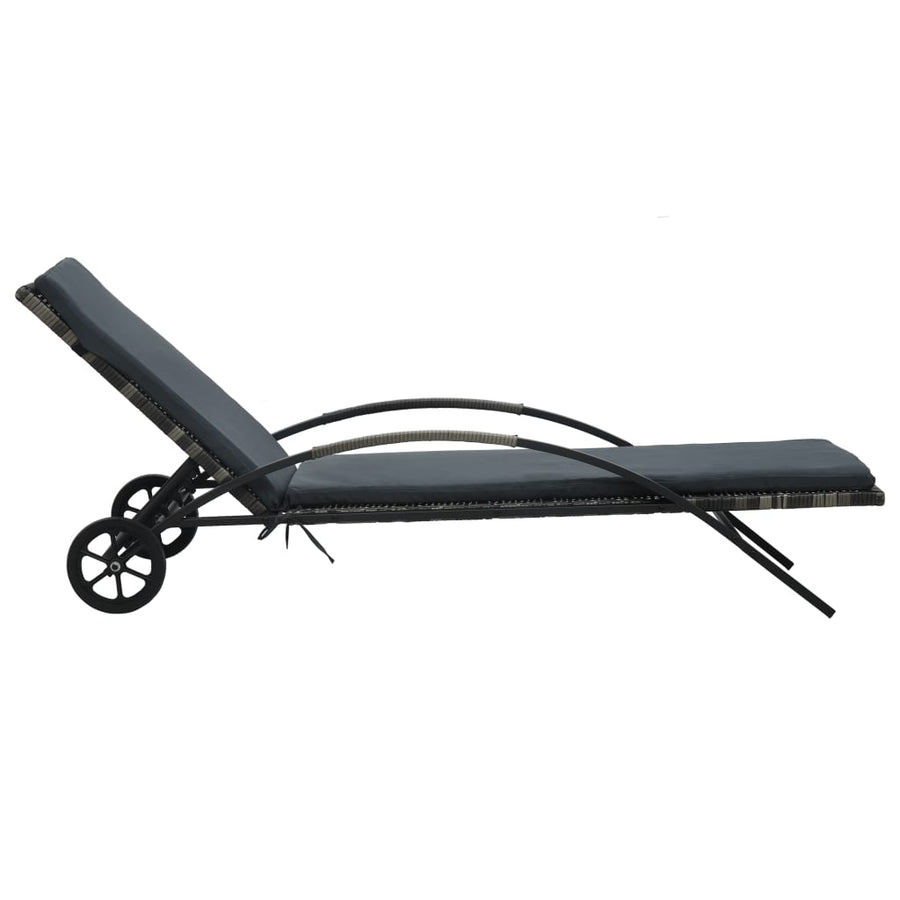 Ligbed met kussen en wielen poly rattan antraciet