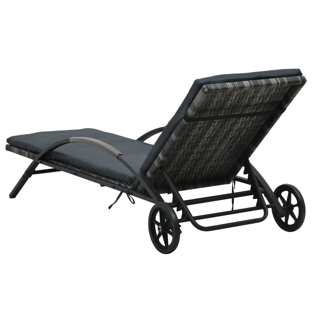 Ligbed met kussen en wielen poly rattan antraciet