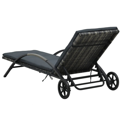Ligbed met kussen en wielen poly rattan antraciet