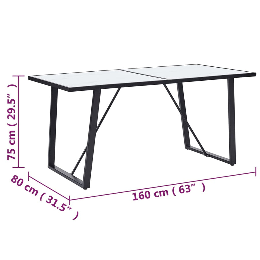 Eettafel 160x80x75 cm gehard glas wit