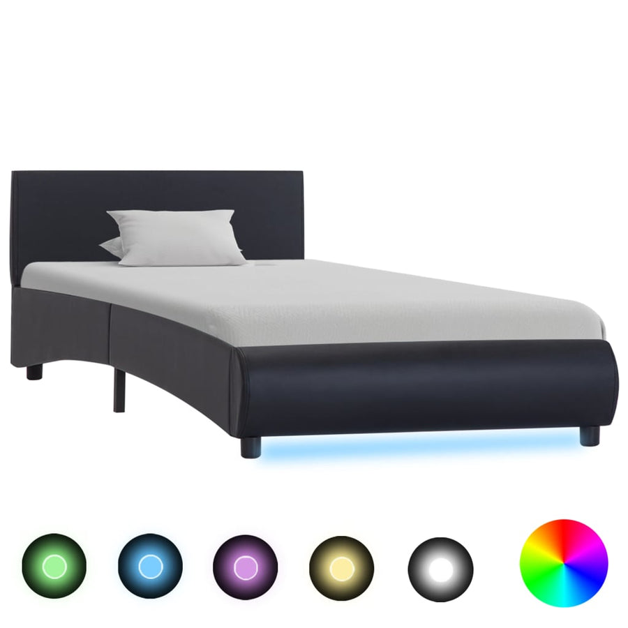 Bedframe Met Led Kunstleer Zwart 90X200 Cm 90 x 200 cm