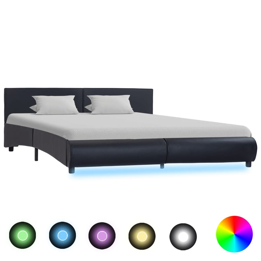 Bedframe Met Led Kunstleer 180 x 200 cm Zwart