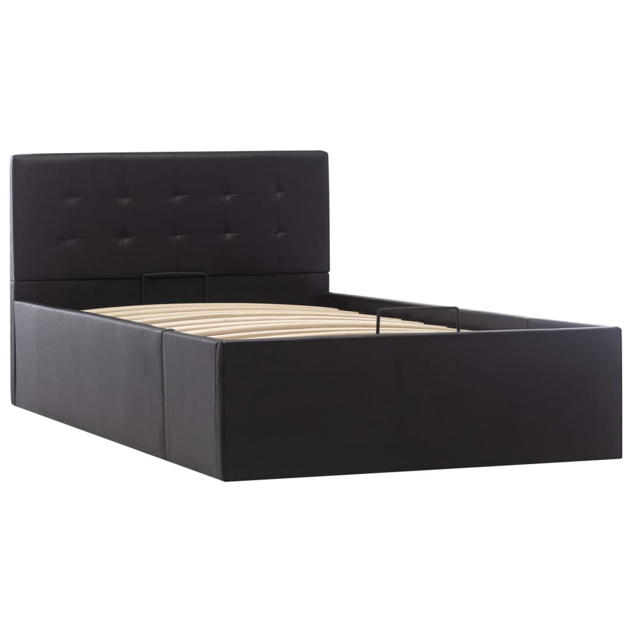 Bedframe Met Opbergruimte Hydraulisch Kunstleer 90 x 200 cm Zwart