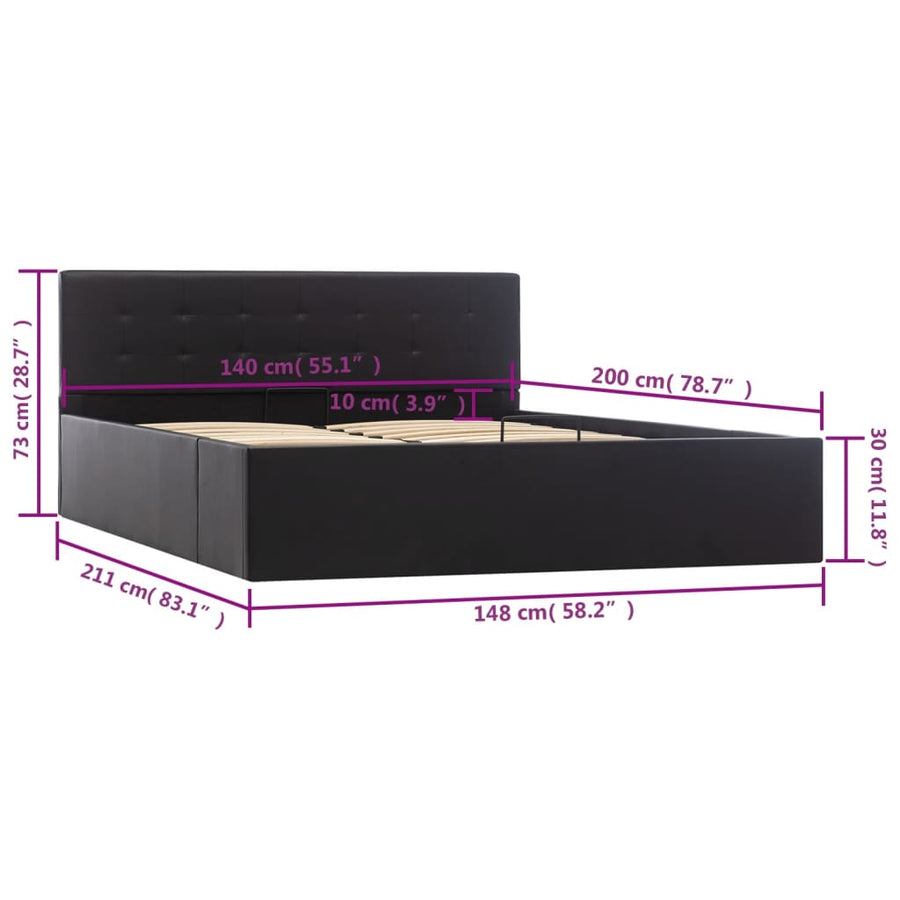 Bedframe Hydraulisch Kunstleer 140 x 200 cm Zwart