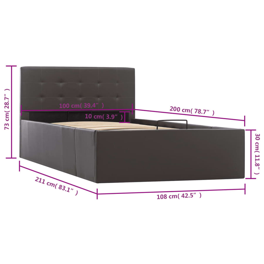 Bedframe Met Opslag Hydraulisch Kunstleer 100 x 200 cm Grijs